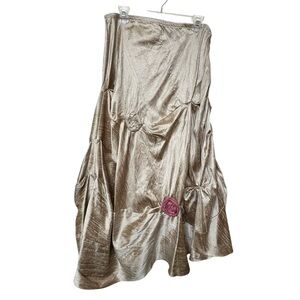 Lee Andersen Vampiress Skirt XL Taupe Gold Dupioni Silk Roses Wedding Formal